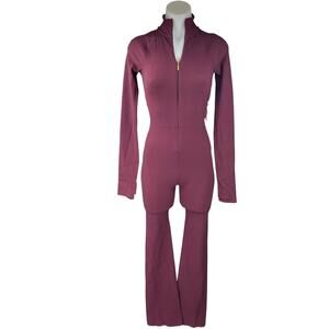 Athleta Alicia Keys Goddess Red Rib Long Sleeve Zip Up Bodysuit Jumpsuit XXS